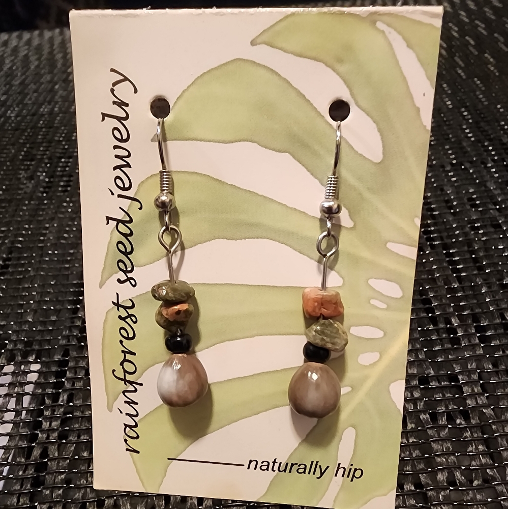 Green and Brown Seed Earrings